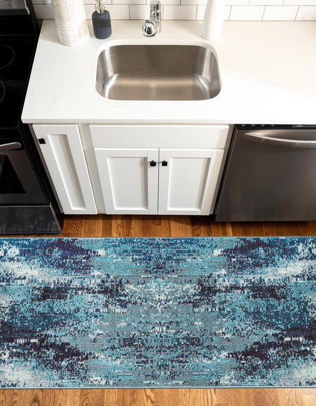 Blue 2' 7 x 10' Jardin Runner Area Rug 100% Polypropylene With Cotton Backing Colorful & Vivid Modern Carpet for Home Decor for Sale at Rug Engine