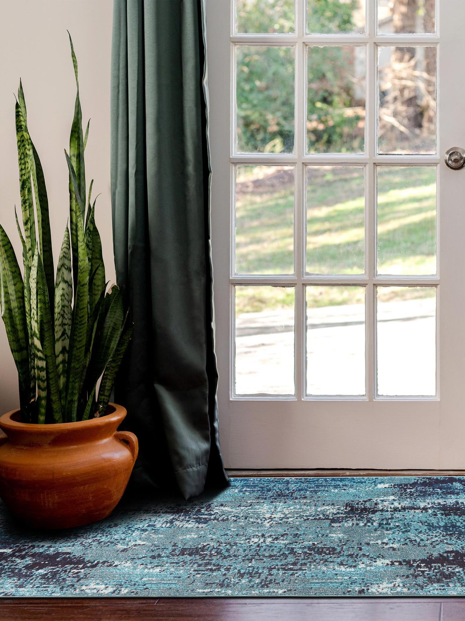 Blue 2' 7 x 10' Jardin Runner Area Rug 100% Polypropylene With Cotton Backing Colorful & Vivid Modern Carpet for Home Decor for Sale at Rug Engine