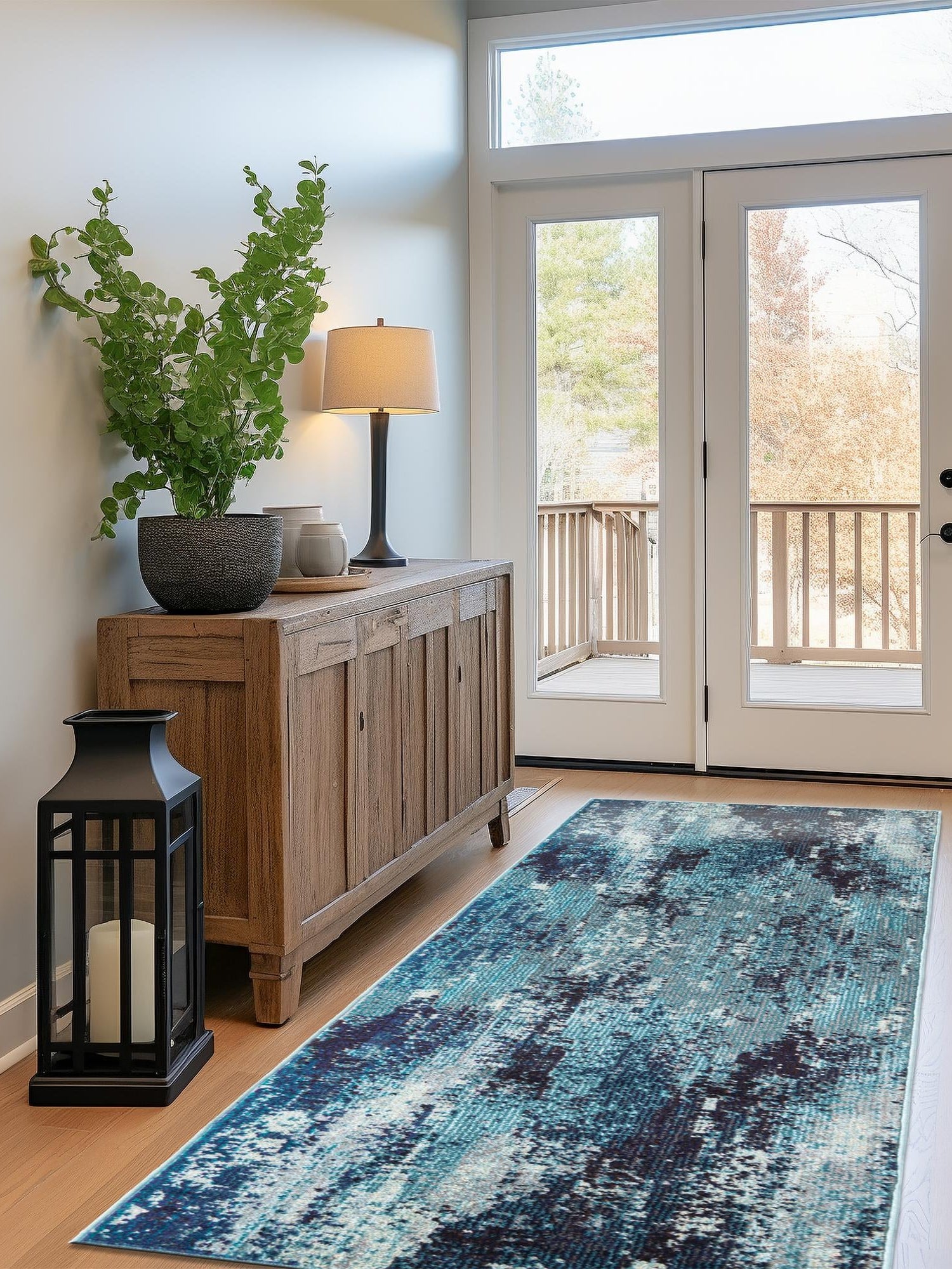 Blue 2' 7 x 12' Jardin Runner Area Rug 100% Polypropylene With Cotton Backing Colorful & Vivid Modern Carpet for Home Decor for Sale at Rug Engine