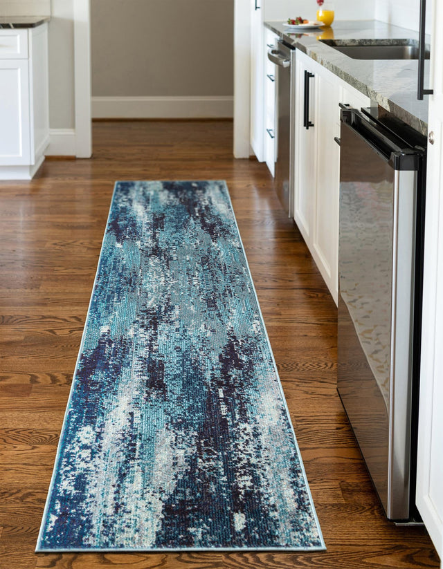 Blue 2' x 8' Jardin Runner Area Rug 100% Polypropylene With Cotton Backing Colorful & Vivid Modern Carpet for Home Decor for Sale at Rug Engine