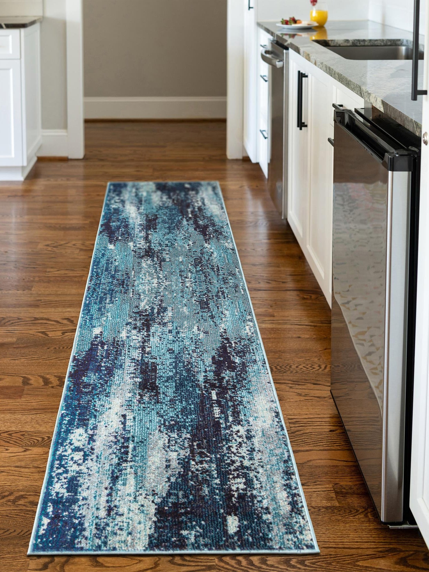 Blue 2' 7 x 12' Jardin Runner Area Rug 100% Polypropylene With Cotton Backing Colorful & Vivid Modern Carpet for Home Decor for Sale at Rug Engine