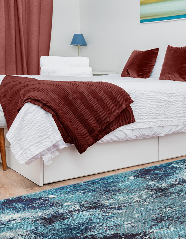 Blue 2' x 8' Jardin Runner Area Rug 100% Polypropylene With Cotton Backing Colorful & Vivid Modern Carpet for Home Decor for Sale at Rug Engine