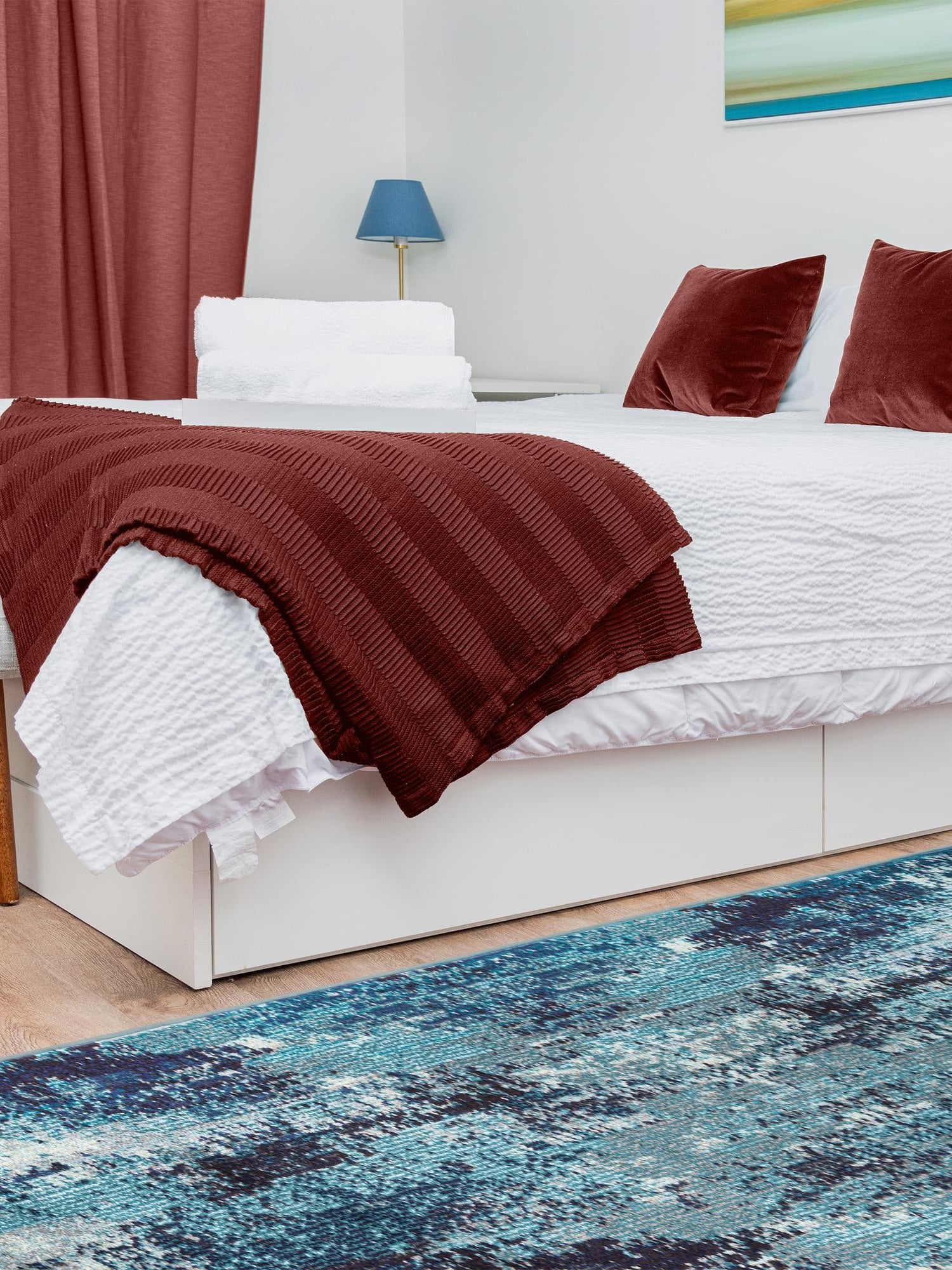 Blue 2' 7 x 12' Jardin Runner Area Rug 100% Polypropylene With Cotton Backing Colorful & Vivid Modern Carpet for Home Decor for Sale at Rug Engine