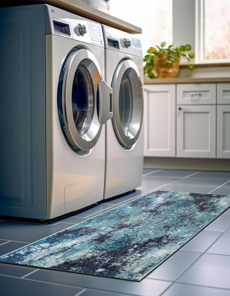 Blue 2' 7 x 12' Jardin Runner Area Rug 100% Polypropylene With Cotton Backing Colorful & Vivid Modern Carpet for Home Decor for Sale at Rug Engine