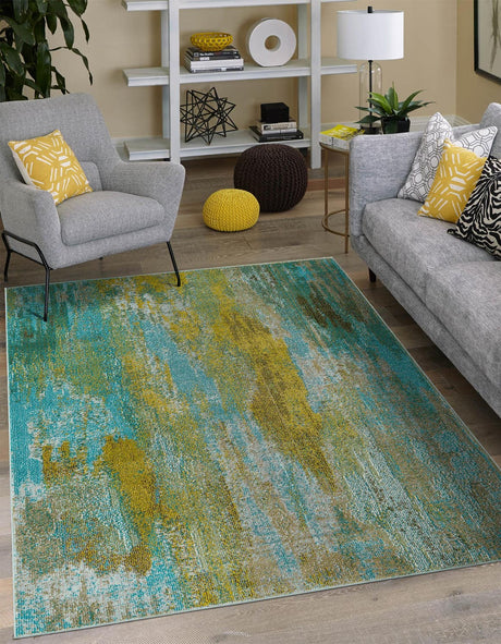 Turquoise 8' x 11' 4 Jardin Rectangle Area Rug 100% Polypropylene With Cotton Backing Colorful & Vivid Modern Carpet for Home Decor for Sale at Rug Engine