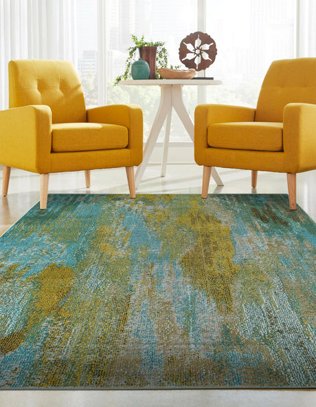 Turquoise 6' 1 x 9' Jardin Rectangle Area Rug 100% Polypropylene With Cotton Backing Colorful & Vivid Modern Carpet for Home Decor for Sale at Rug Engine