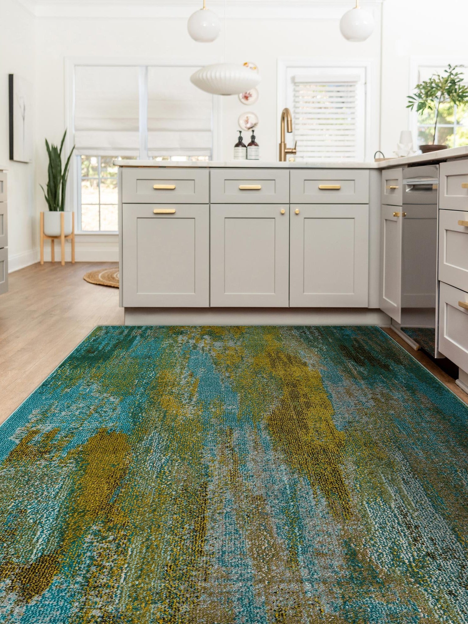 Turquoise 8' x 11' 4 Jardin Rectangle Area Rug 100% Polypropylene With Cotton Backing Colorful & Vivid Modern Carpet for Home Decor for Sale at Rug Engine