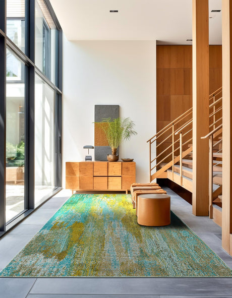 Turquoise 10' x 13' 1 Jardin Rectangle Area Rug 100% Polypropylene With Cotton Backing Colorful & Vivid Modern Carpet for Home Decor for Sale at Rug Engine