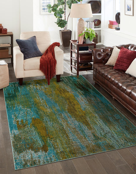Turquoise 3' 3 x 5' 3 Jardin Rectangle Area Rug 100% Polypropylene With Cotton Backing Colorful & Vivid Modern Carpet for Home Decor for Sale at Rug Engine