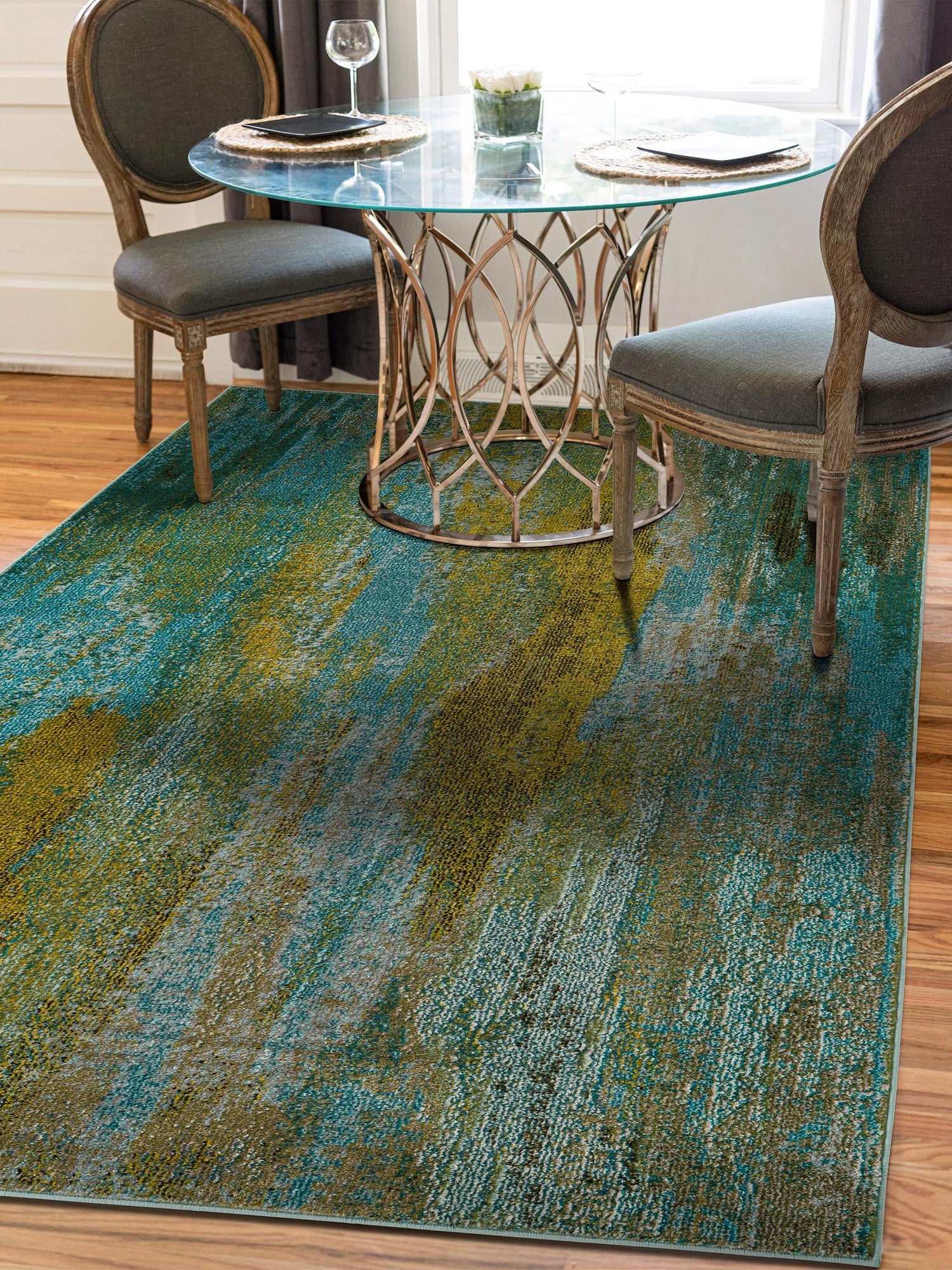 Turquoise 8' x 10' Jardin Rectangle Area Rug 100% Polypropylene With Cotton Backing Colorful & Vivid Modern Carpet for Home Decor for Sale at Rug Engine