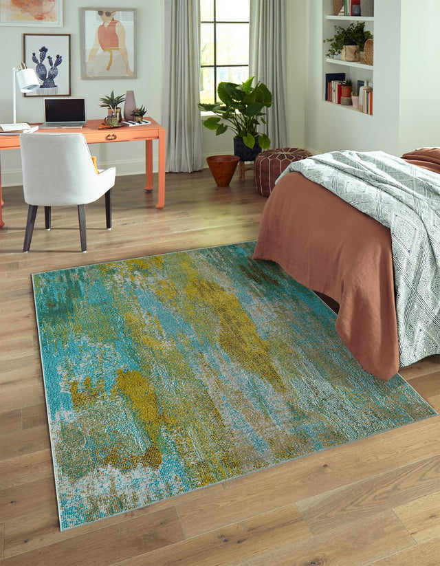 Turquoise 8' x 10' Jardin Rectangle Area Rug 100% Polypropylene With Cotton Backing Colorful & Vivid Modern Carpet for Home Decor for Sale at Rug Engine