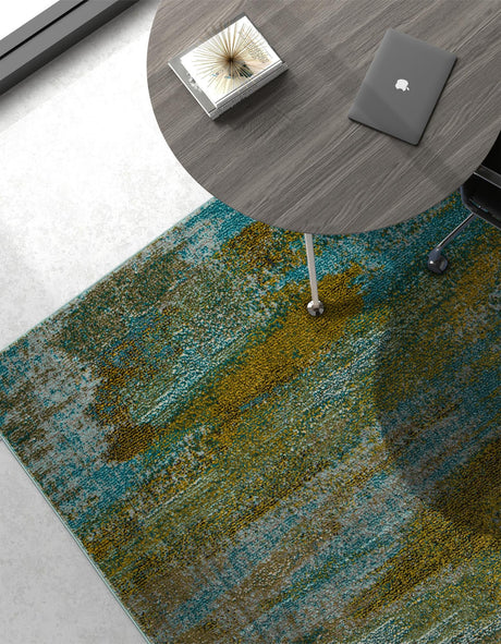 Turquoise 8' x 10' Jardin Rectangle Area Rug 100% Polypropylene With Cotton Backing Colorful & Vivid Modern Carpet for Home Decor for Sale at Rug Engine