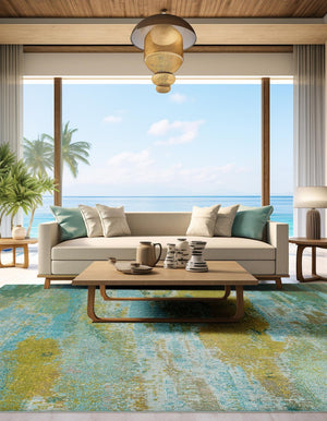 Turquoise 8' x 8' Jardin Square Area Rug 100% Polypropylene With Cotton Backing Colorful & Vivid Modern Carpet for Home Decor for Sale at Rug Engine