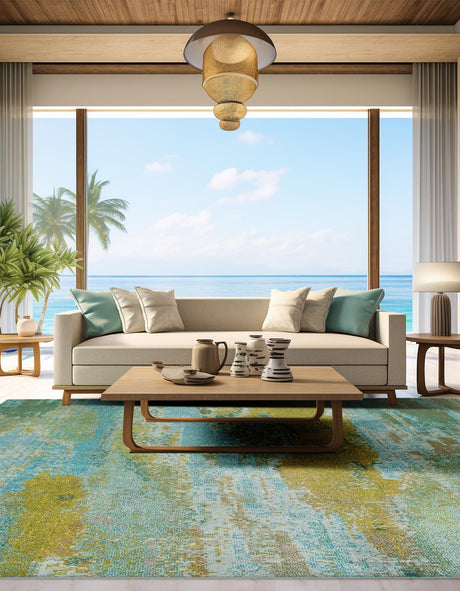 Turquoise 8' x 8' Jardin Square Area Rug 100% Polypropylene With Cotton Backing Colorful & Vivid Modern Carpet for Home Decor for Sale at Rug Engine