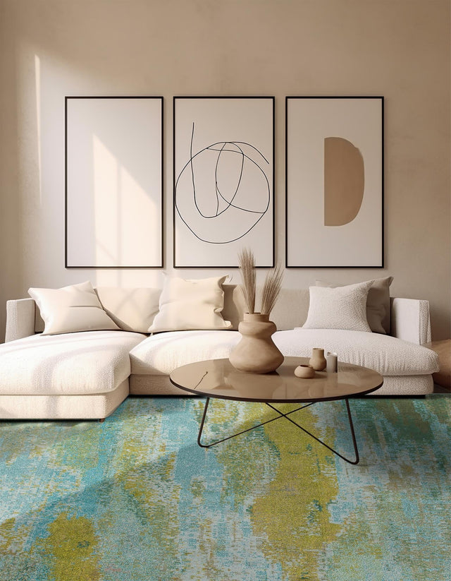 Turquoise 8' x 8' Jardin Square Area Rug 100% Polypropylene With Cotton Backing Colorful & Vivid Modern Carpet for Home Decor for Sale at Rug Engine