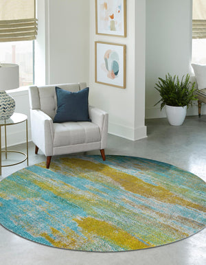 Turquoise 6' 1 x 6' 1 Jardin Round Area Rug 100% Polypropylene With Cotton Backing Colorful & Vivid Modern Carpet for Home Decor for Sale at Rug Engine