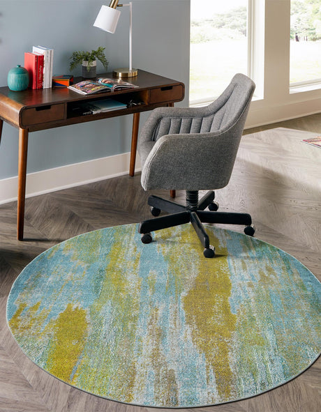 Turquoise 6' 1 x 6' 1 Jardin Round Area Rug 100% Polypropylene With Cotton Backing Colorful & Vivid Modern Carpet for Home Decor for Sale at Rug Engine