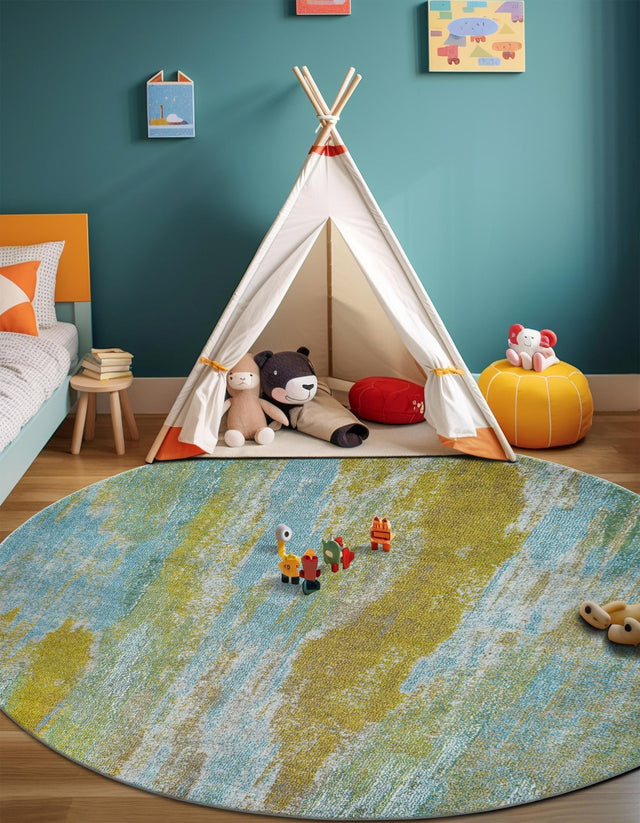 Turquoise 8' x 8' Jardin Round Rug