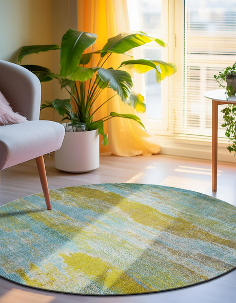 Turquoise 6' 1 x 6' 1 Jardin Round Area Rug 100% Polypropylene With Cotton Backing Colorful & Vivid Modern Carpet for Home Decor for Sale at Rug Engine