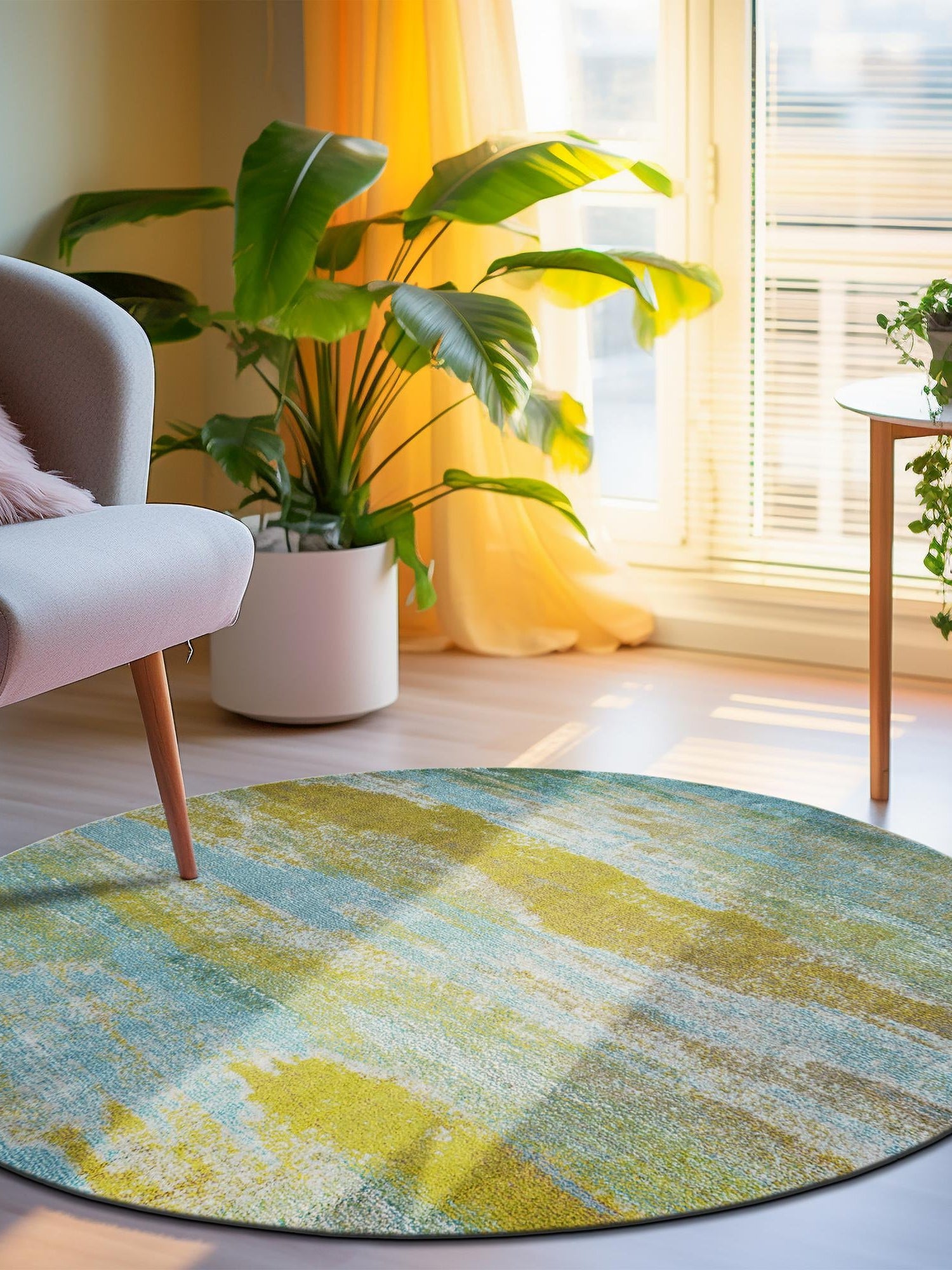 Turquoise 8' x 8' Jardin Round Area Rug 100% Polypropylene With Cotton Backing Colorful & Vivid Modern Carpet for Home Decor for Sale at Rug Engine