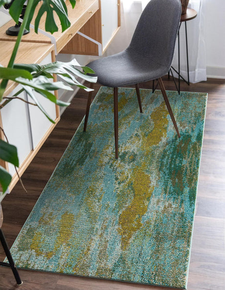 Turquoise 2' 7 x 10' Jardin Runner Area Rug 100% Polypropylene With Cotton Backing Colorful & Vivid Modern Carpet for Home Decor for Sale at Rug Engine