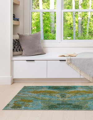 Turquoise 2' 7 x 10' Jardin Runner Area Rug 100% Polypropylene With Cotton Backing Colorful & Vivid Modern Carpet for Home Decor for Sale at Rug Engine