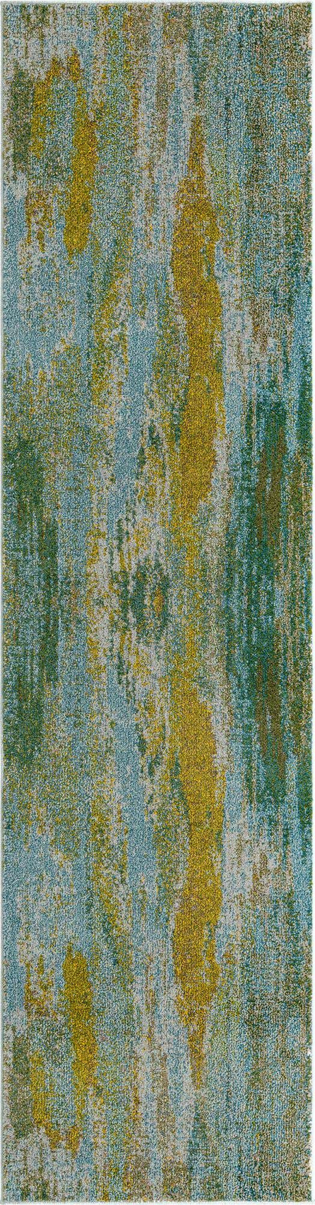 Turquoise 2' 7 x 10' Jardin Runner Area Rug 100% Polypropylene With Cotton Backing Colorful & Vivid Modern Carpet for Home Decor for Sale at Rug Engine