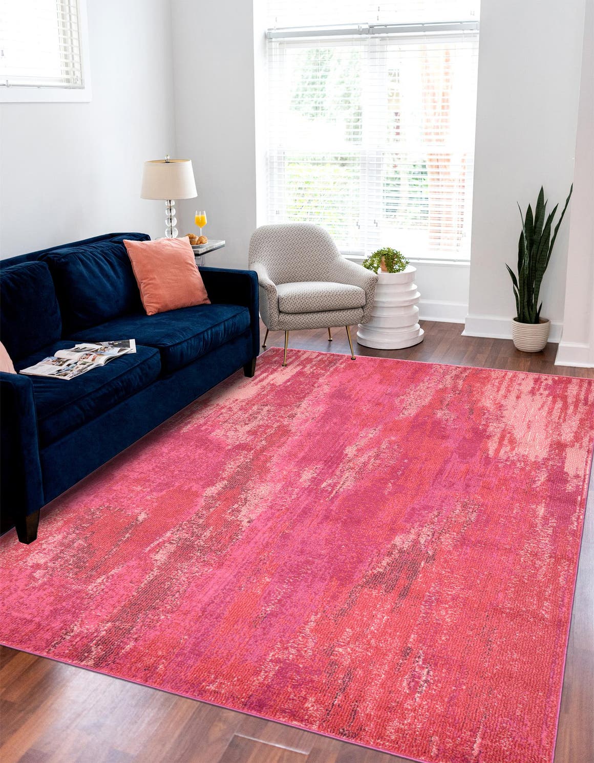 Pink 8' x 11' 4 Jardin Rectangle Area Rug 100% Polypropylene With Cotton Backing Colorful & Vivid Modern Carpet for Home Decor for Sale at Rug Engine