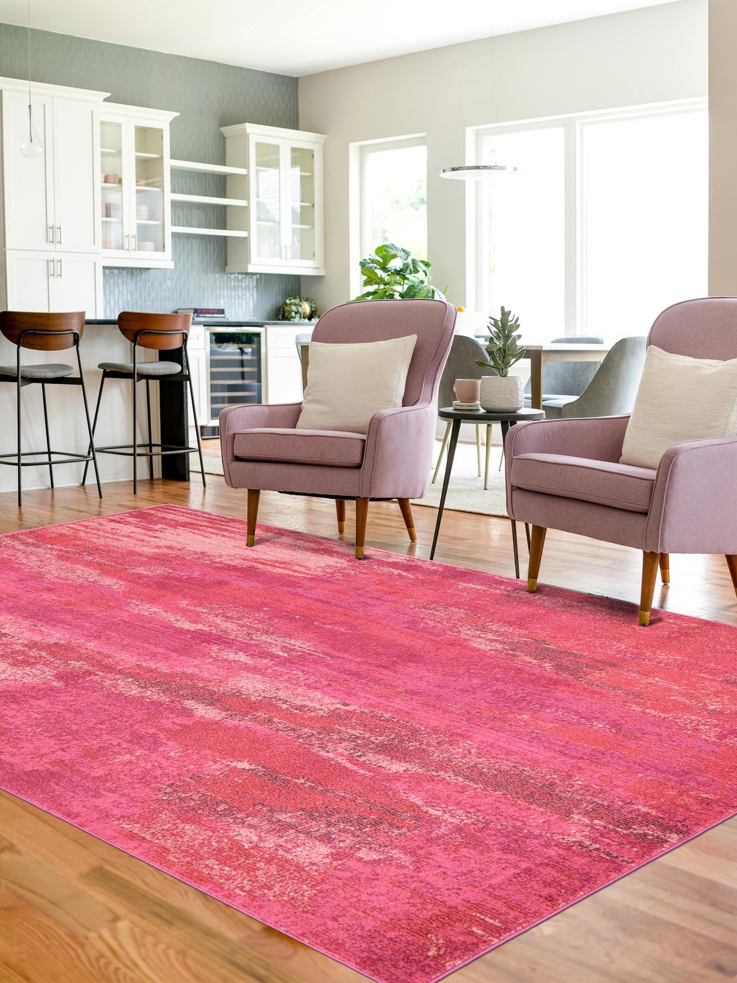 Pink 6' 1 x 9' Jardin Rectangle Area Rug 100% Polypropylene With Cotton Backing Colorful & Vivid Modern Carpet for Home Decor for Sale at Rug Engine