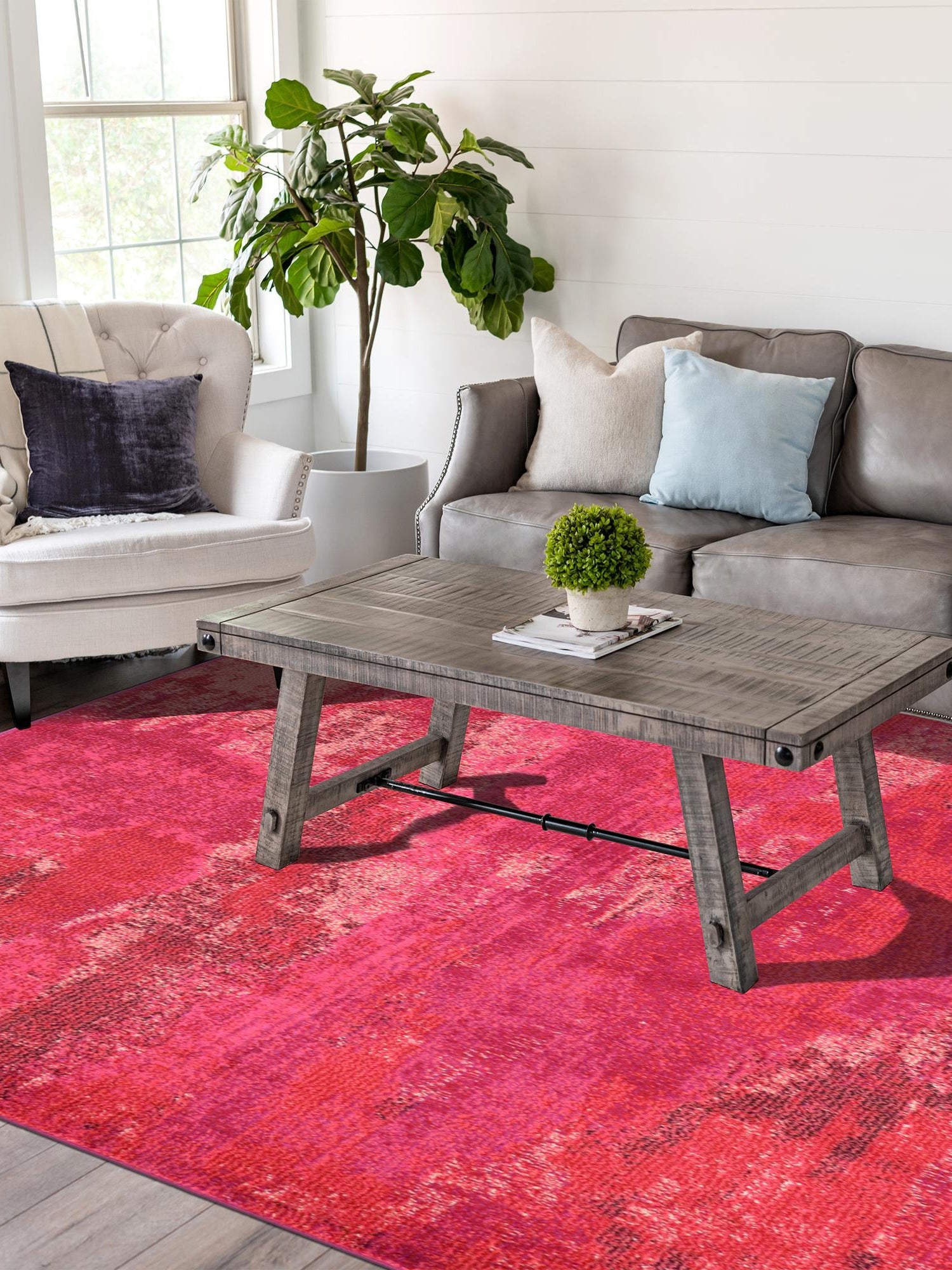 Pink 6' 1 x 9' Jardin Rectangle Area Rug 100% Polypropylene With Cotton Backing Colorful & Vivid Modern Carpet for Home Decor for Sale at Rug Engine