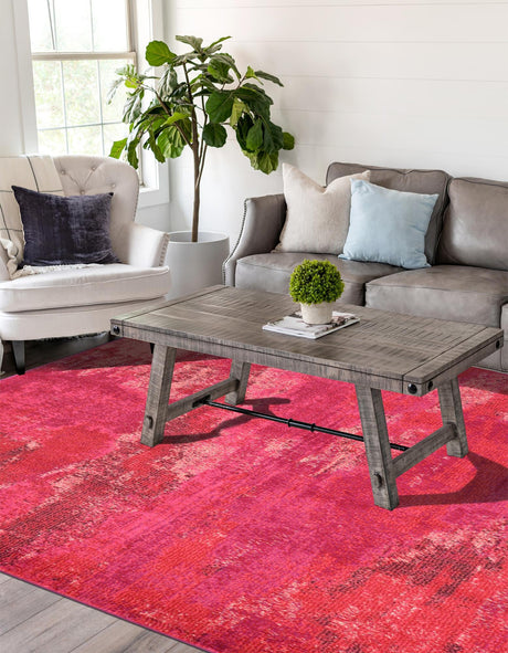 Pink 7' 1 x 10' Jardin Rectangle Area Rug 100% Polypropylene With Cotton Backing Colorful & Vivid Modern Carpet for Home Decor for Sale at Rug Engine