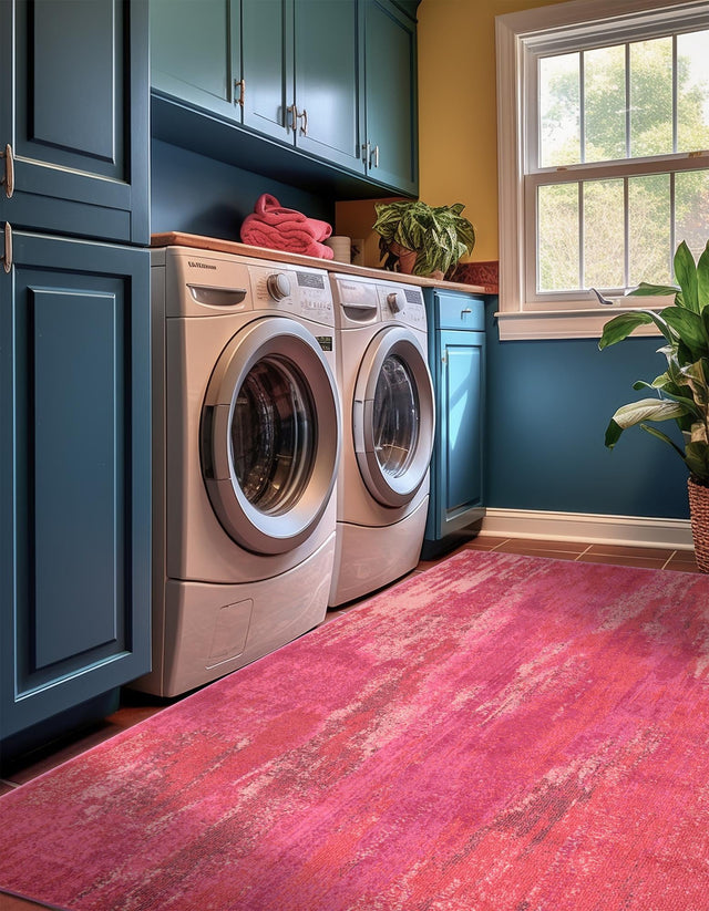 Pink 6' 1 x 9' Jardin Rectangle Area Rug 100% Polypropylene With Cotton Backing Colorful & Vivid Modern Carpet for Home Decor for Sale at Rug Engine