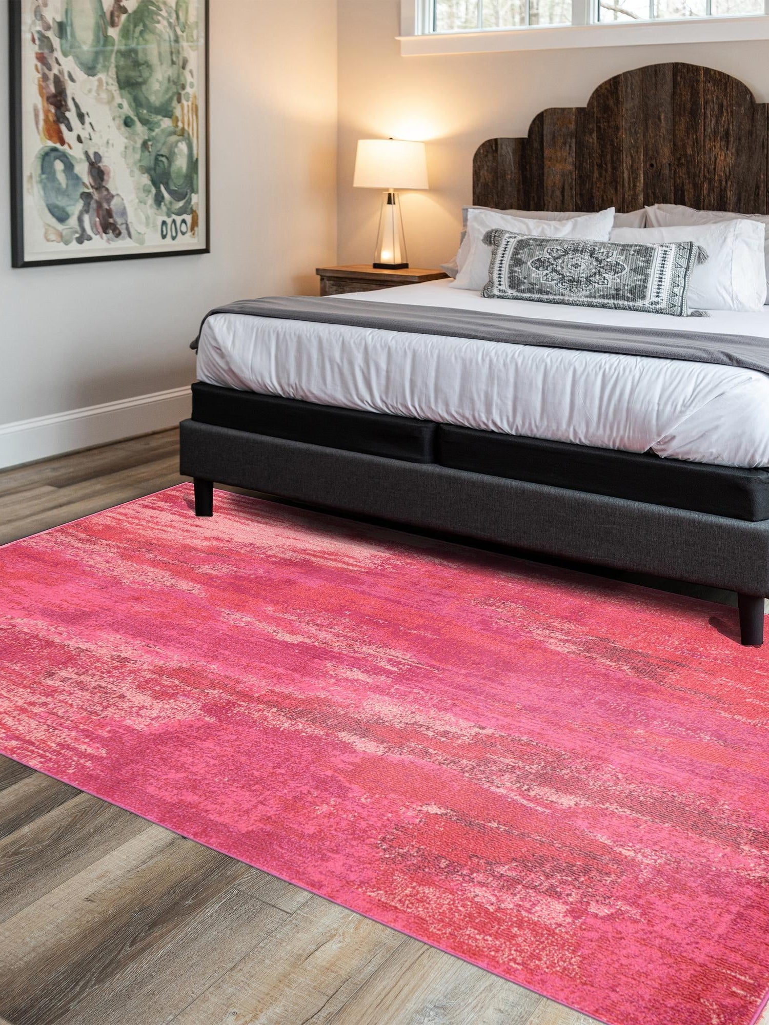 Pink 5' 1 x 8' Jardin Rectangle Area Rug 100% Polypropylene With Cotton Backing Colorful & Vivid Modern Carpet for Home Decor for Sale at Rug Engine