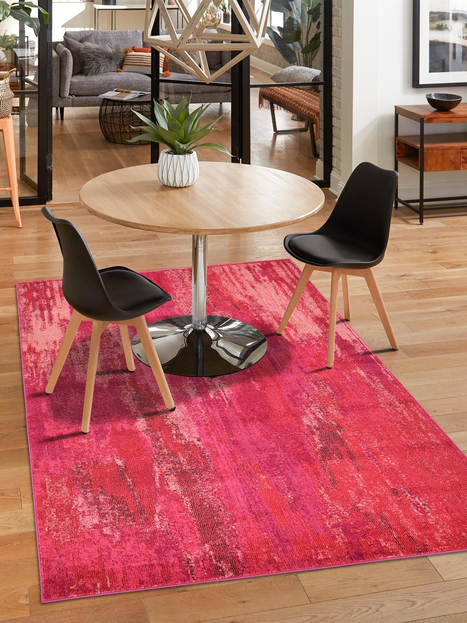 Pink 5' 1 x 8' Jardin Rectangle Area Rug 100% Polypropylene With Cotton Backing Colorful & Vivid Modern Carpet for Home Decor for Sale at Rug Engine