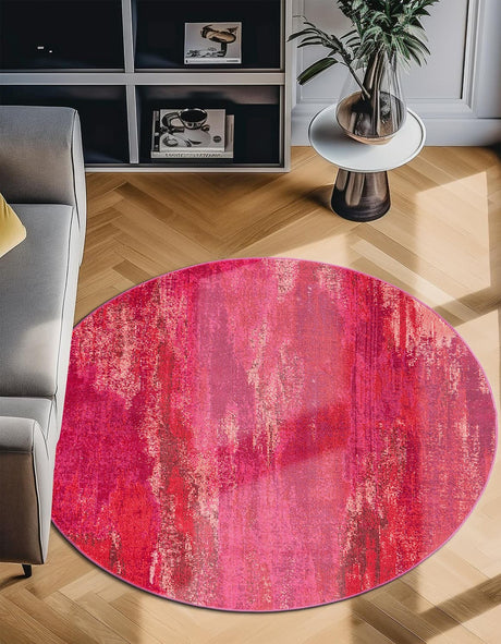 Pink 6' 1 x 6' 1 Jardin Round Area Rug 100% Polypropylene With Cotton Backing Colorful & Vivid Modern Carpet for Home Decor for Sale at Rug Engine