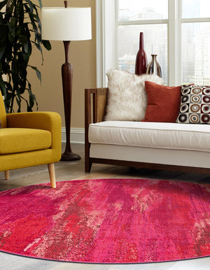 Pink 8' x 8' Jardin Round Area Rug 100% Polypropylene With Cotton Backing Colorful & Vivid Modern Carpet for Home Decor for Sale at Rug Engine