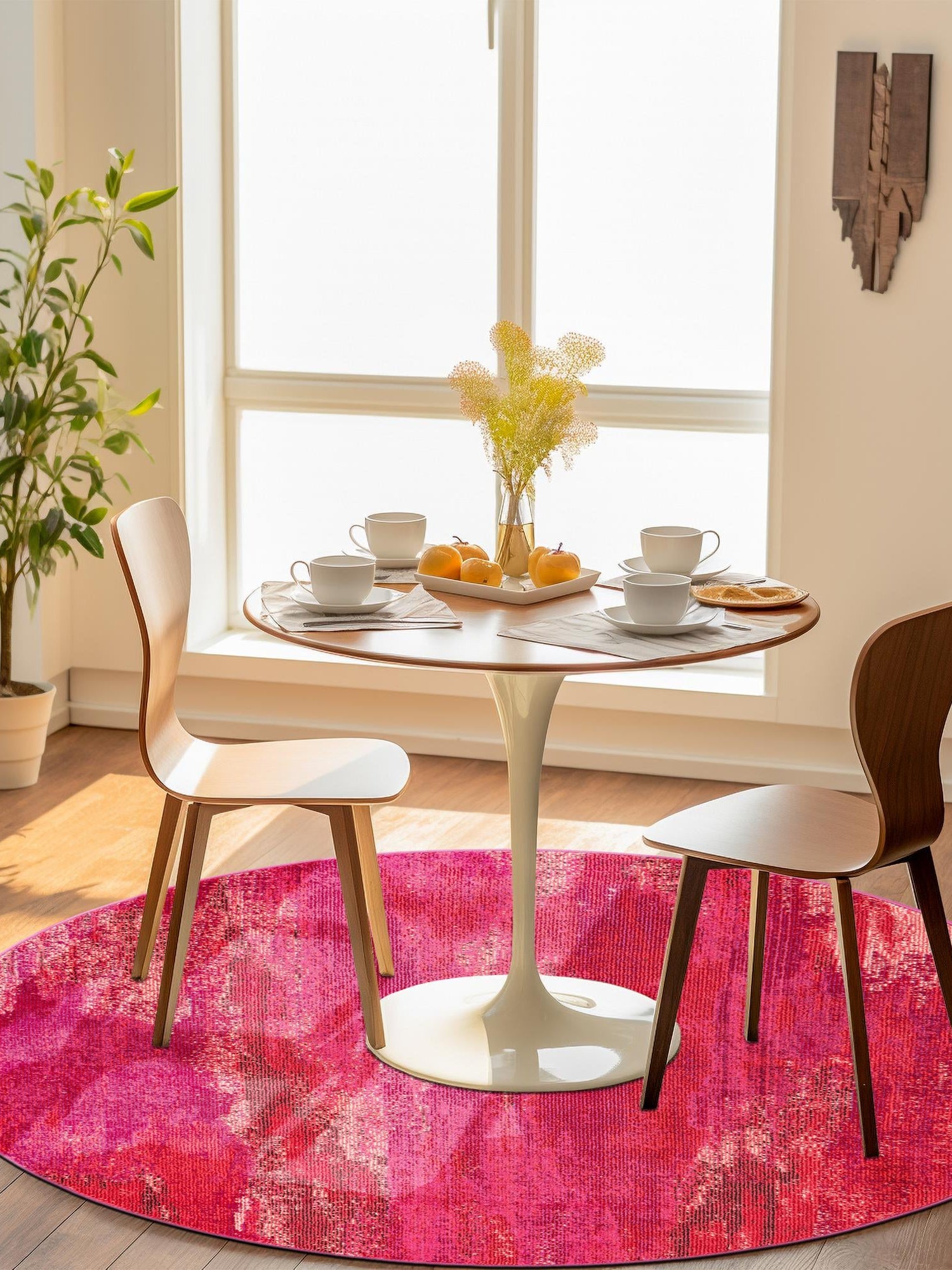 Pink 8' x 8' Jardin Round Area Rug 100% Polypropylene With Cotton Backing Colorful & Vivid Modern Carpet for Home Decor for Sale at Rug Engine