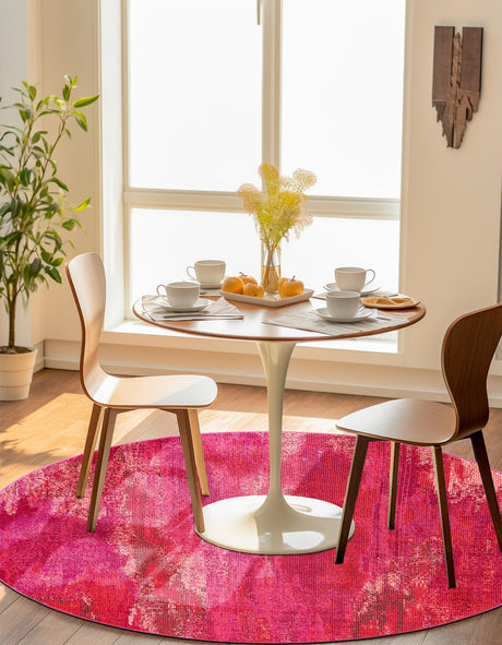 Pink 8' x 8' Jardin Round Area Rug 100% Polypropylene With Cotton Backing Colorful & Vivid Modern Carpet for Home Decor for Sale at Rug Engine