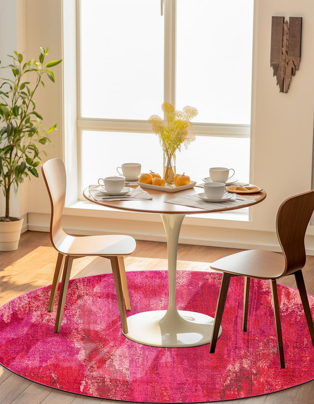 Pink 8' x 8' Jardin Round Area Rug 100% Polypropylene With Cotton Backing Colorful & Vivid Modern Carpet for Home Decor for Sale at Rug Engine