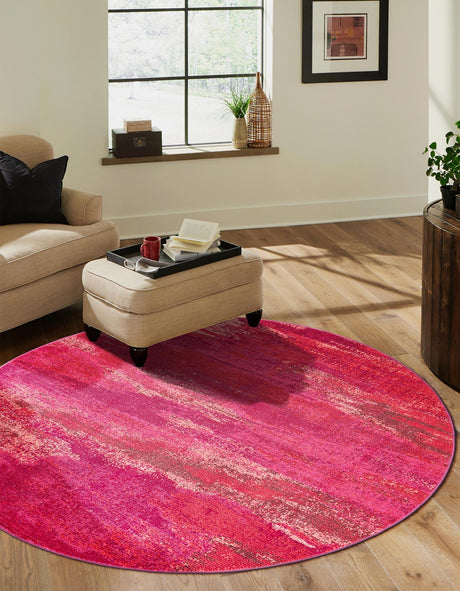 Pink 6' 1 x 6' 1 Jardin Round Area Rug 100% Polypropylene With Cotton Backing Colorful & Vivid Modern Carpet for Home Decor for Sale at Rug Engine