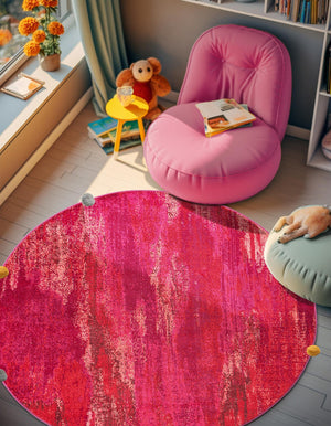 Pink 8' x 8' Jardin Round Area Rug 100% Polypropylene With Cotton Backing Colorful & Vivid Modern Carpet for Home Decor for Sale at Rug Engine