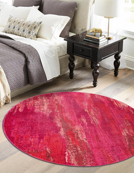 Pink 6' 1 x 6' 1 Jardin Round Area Rug 100% Polypropylene With Cotton Backing Colorful & Vivid Modern Carpet for Home Decor for Sale at Rug Engine