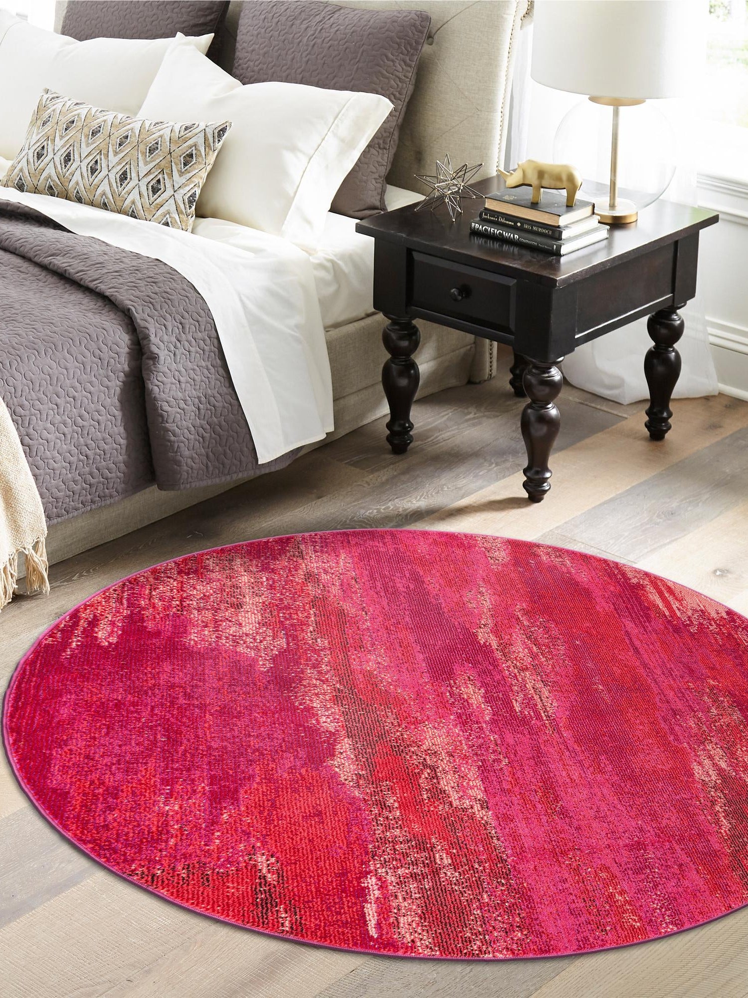 Pink 8' x 8' Jardin Round Area Rug 100% Polypropylene With Cotton Backing Colorful & Vivid Modern Carpet for Home Decor for Sale at Rug Engine