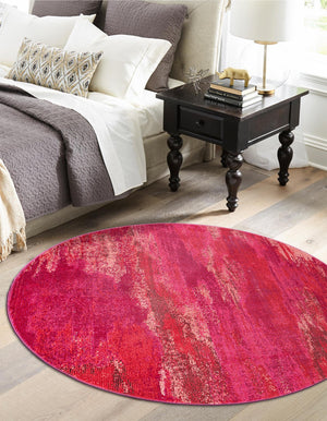 Pink 8' x 8' Jardin Round Area Rug 100% Polypropylene With Cotton Backing Colorful & Vivid Modern Carpet for Home Decor for Sale at Rug Engine