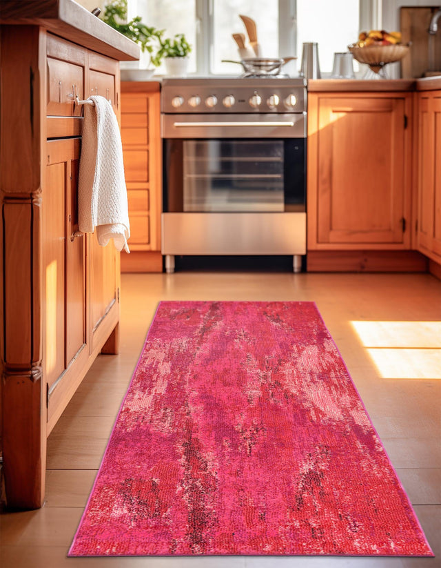 Pink 2' 7 x 10' Jardin Runner Area Rug 100% Polypropylene With Cotton Backing Colorful & Vivid Modern Carpet for Home Decor for Sale at Rug Engine