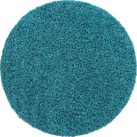 Deep Aqua Blue 7' 10 x 7' 10 Solid Shag Round Area Rug Thick Soft Touch Fluffy & Plush Shaggy Pile