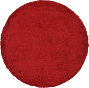 Cherry Red 7' 10 x 7' 10 Solid Shag Round Area Rug Thick Soft Touch Fluffy & Plush Shaggy Pile