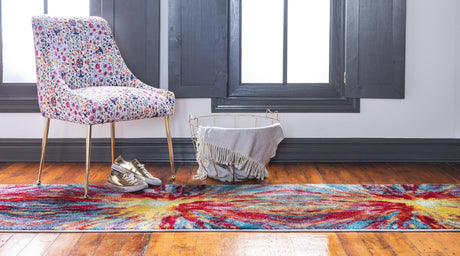 Multicolor 2' 7 x 10' Lyon Runner Area Rug Vivid Colorful Abstract Modern 100% Polypropylene Carpet for Living Room, Dining, Office for Sale at Rug Engine