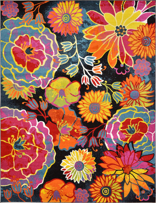 Black 9' x 12' 2 Lyon Rectangle Area Rug Vivid Colorful Abstract Modern 100% Polypropylene Carpet for Living Room, Dining, Office for Sale at Rug Engine