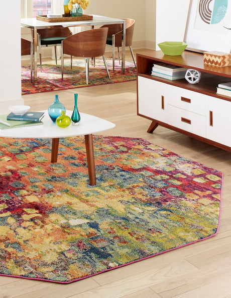Multicolor 5' x 5' Jardin Octagon Area Rug 100% Polypropylene With Cotton Backing Colorful & Vivid Modern Carpet for Home Decor for Sale at Rug Engine